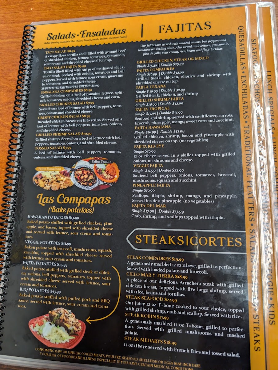 Los Compadres Mexican Restaurant menu board