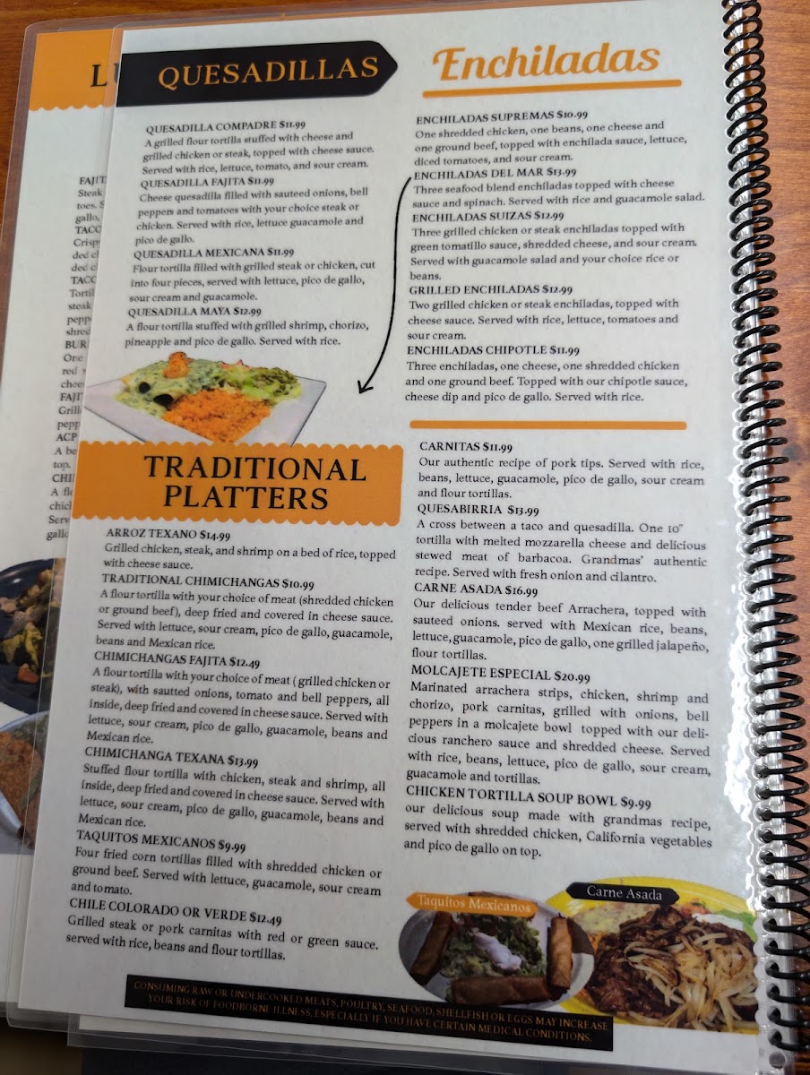 Los Compadres Mexican Restaurant menu board