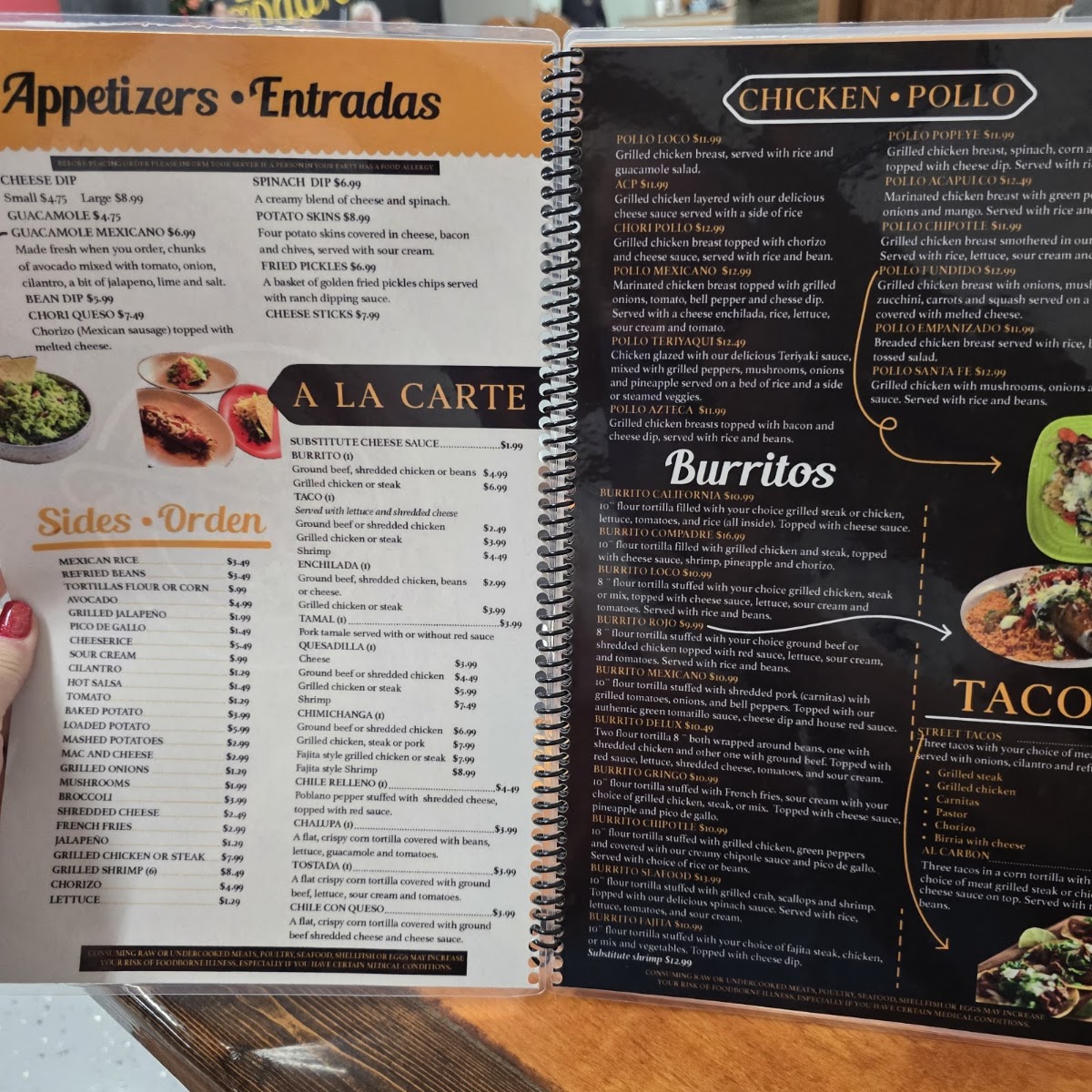 Los Compadres Mexican Restaurant menu board