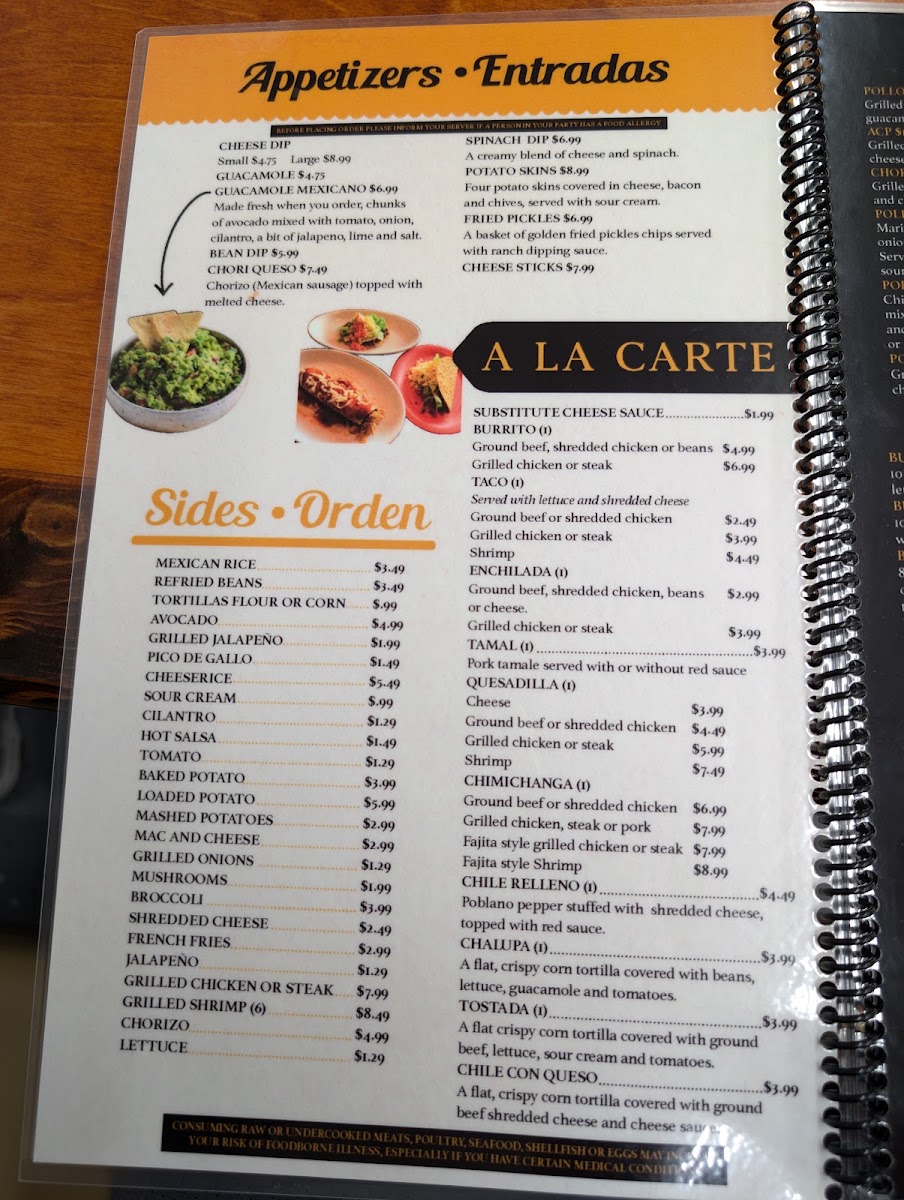 Los Compadres Mexican Restaurant menu board