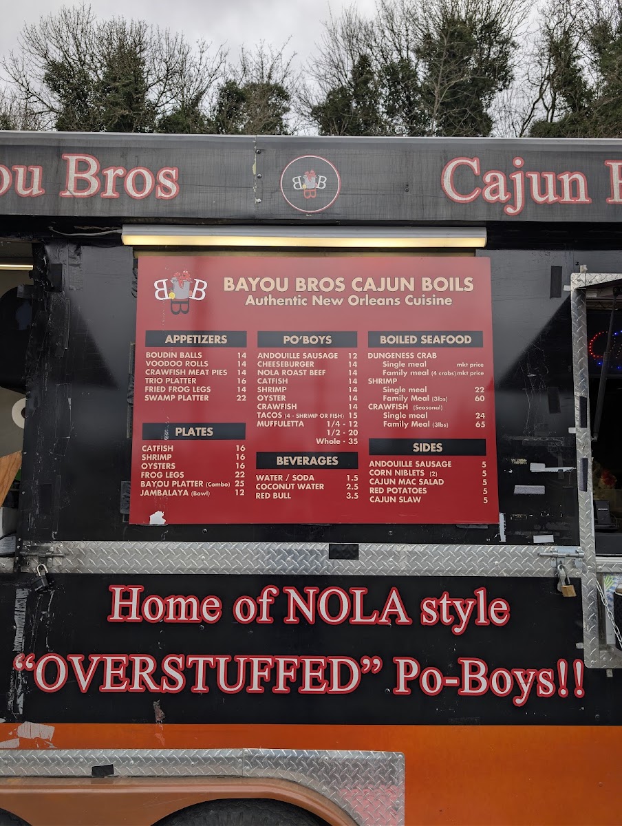 Bayou Bros Cajun Boils menu board