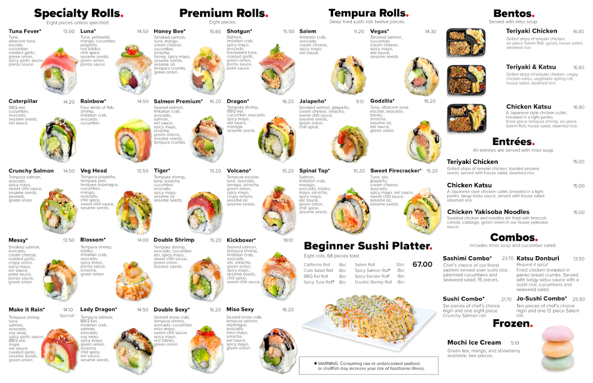 Momiji Sushi Restaurant - West Salem menu board