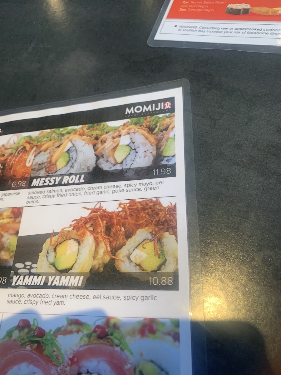 Momiji Sushi Restaurant - West Salem menu board