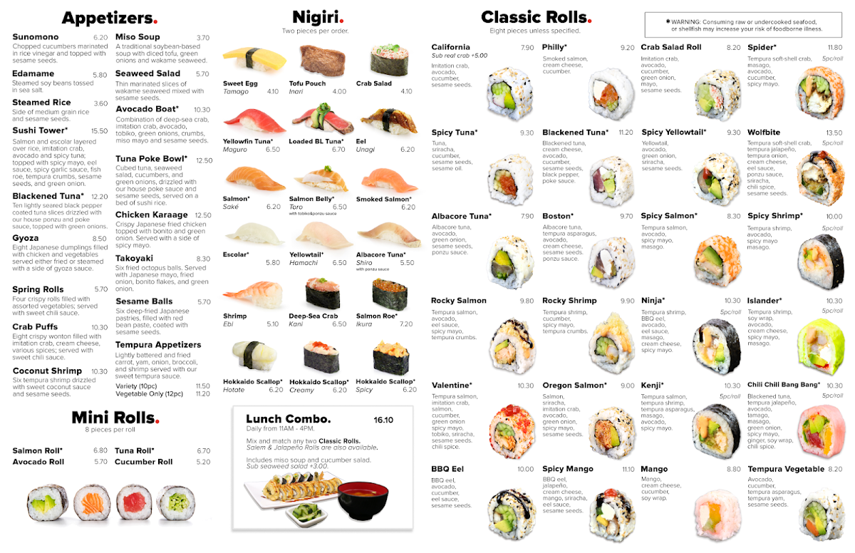 Momiji Sushi Restaurant - West Salem menu board