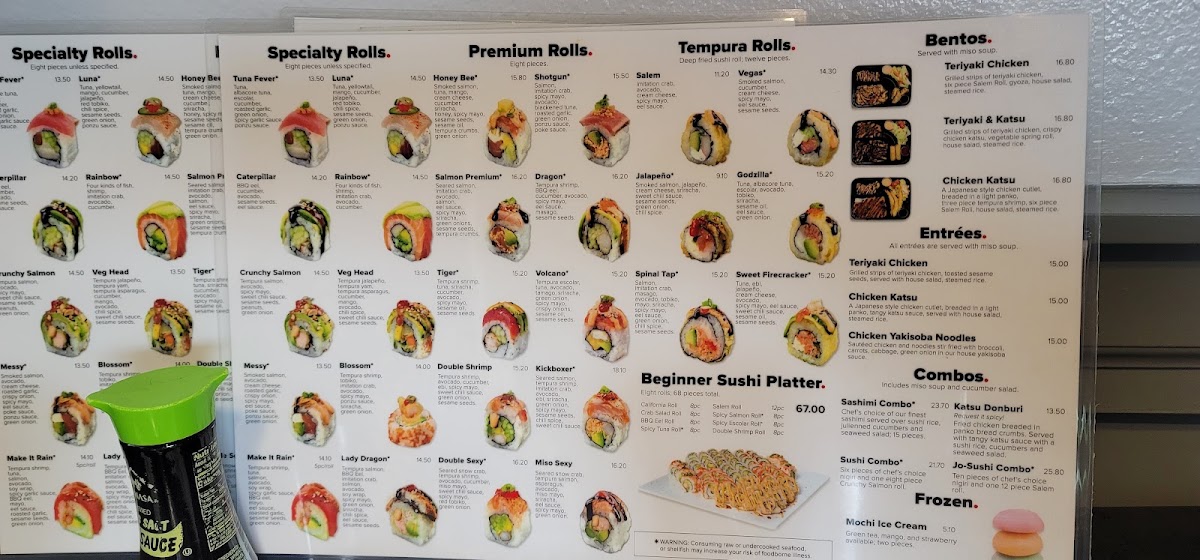 Momiji Sushi Restaurant - West Salem menu board