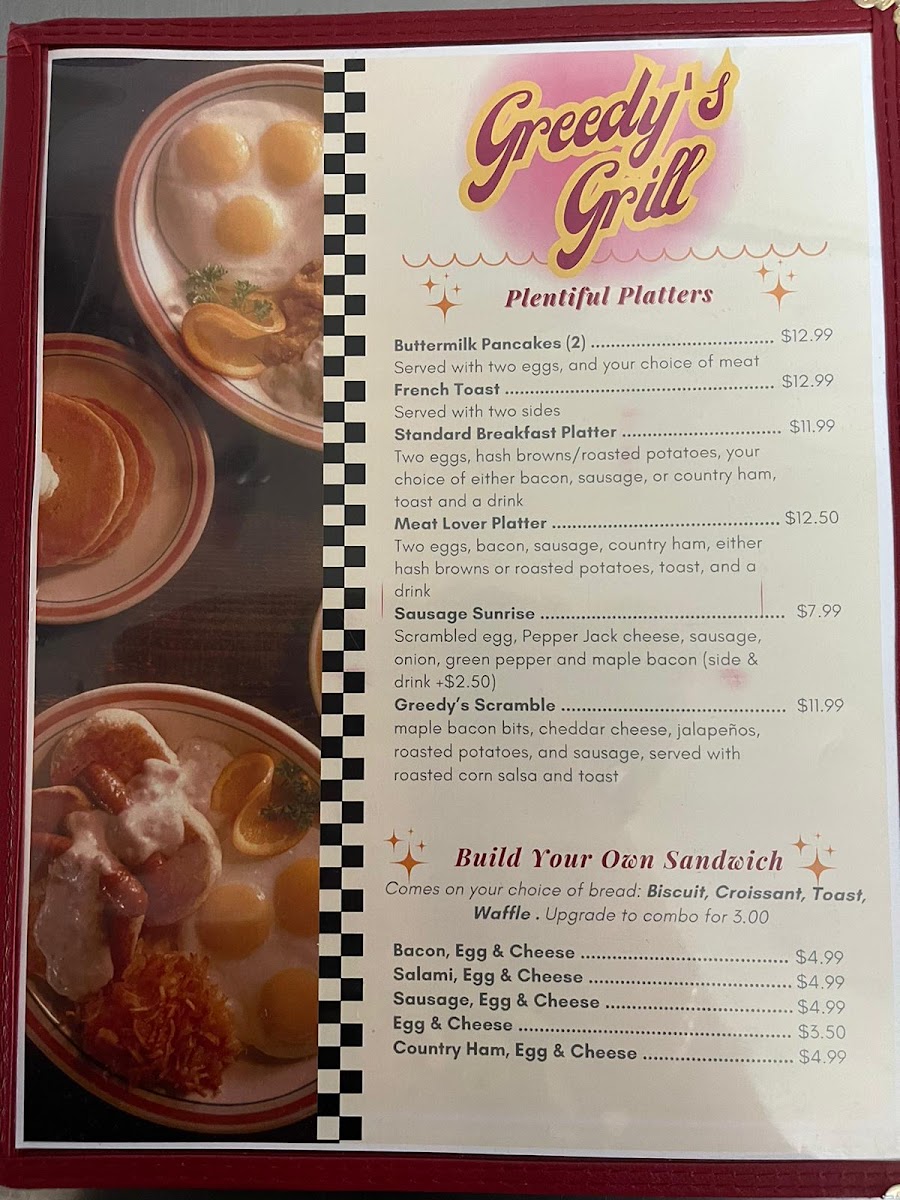 Greedy's Grill menu board