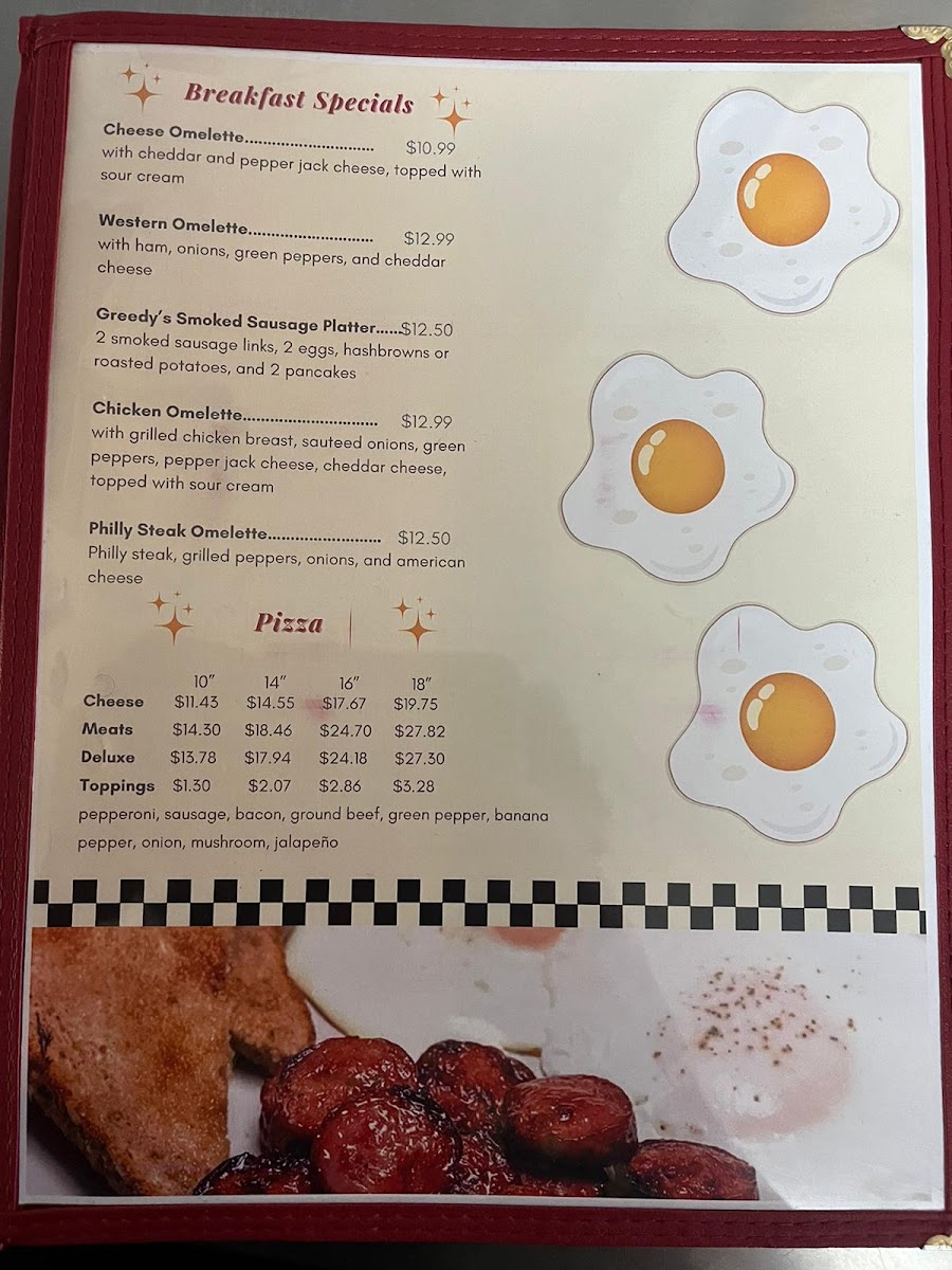 Greedy's Grill menu board