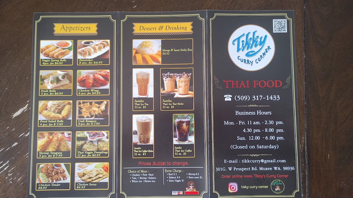 TIKKY'S CURRY CORNER menu board