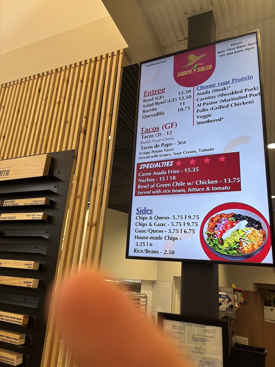 Sabor y Salsa menu board