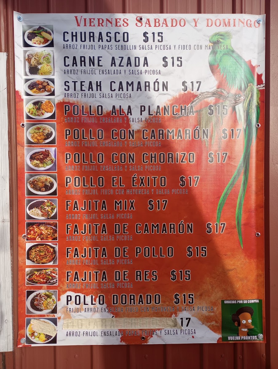 Taquería “ EL ÉXITO “ menu board