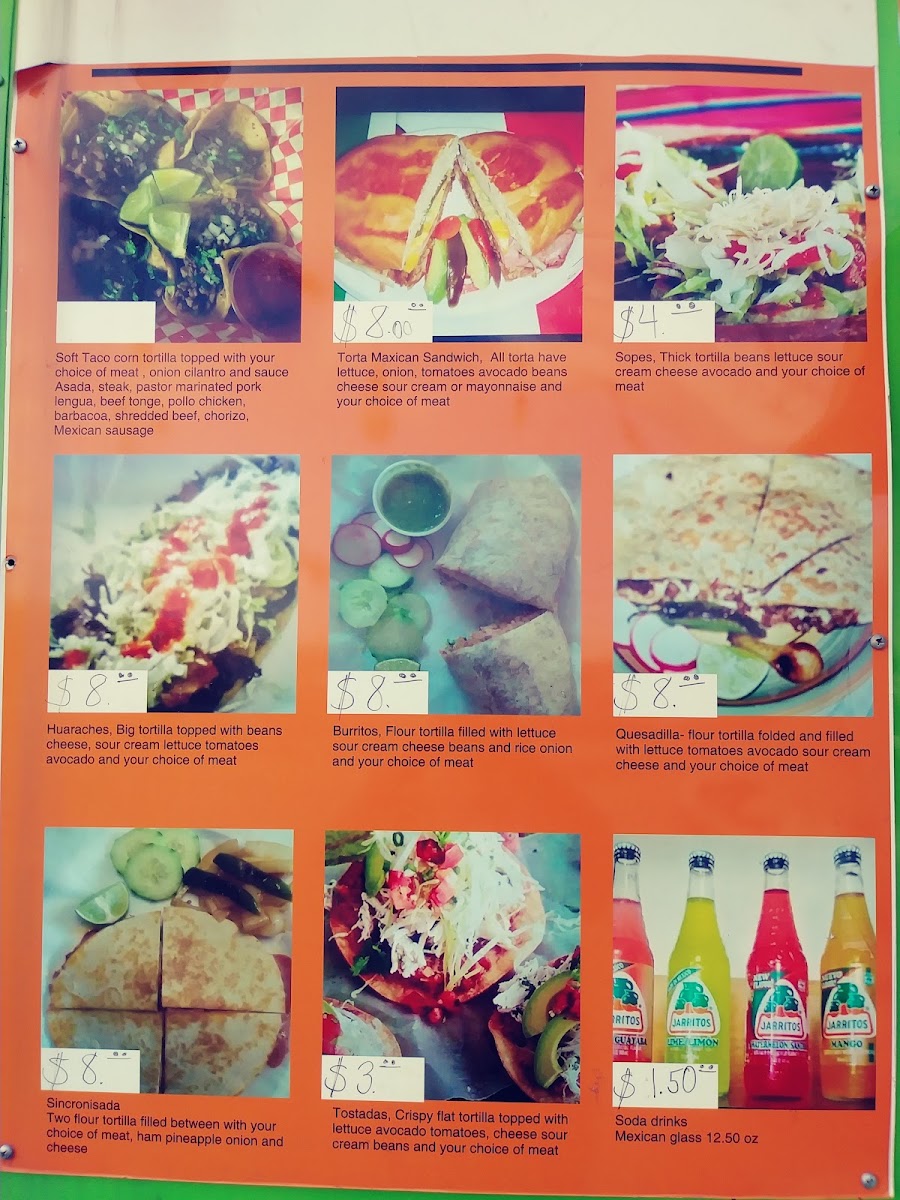 Taquería “ EL ÉXITO “ menu board