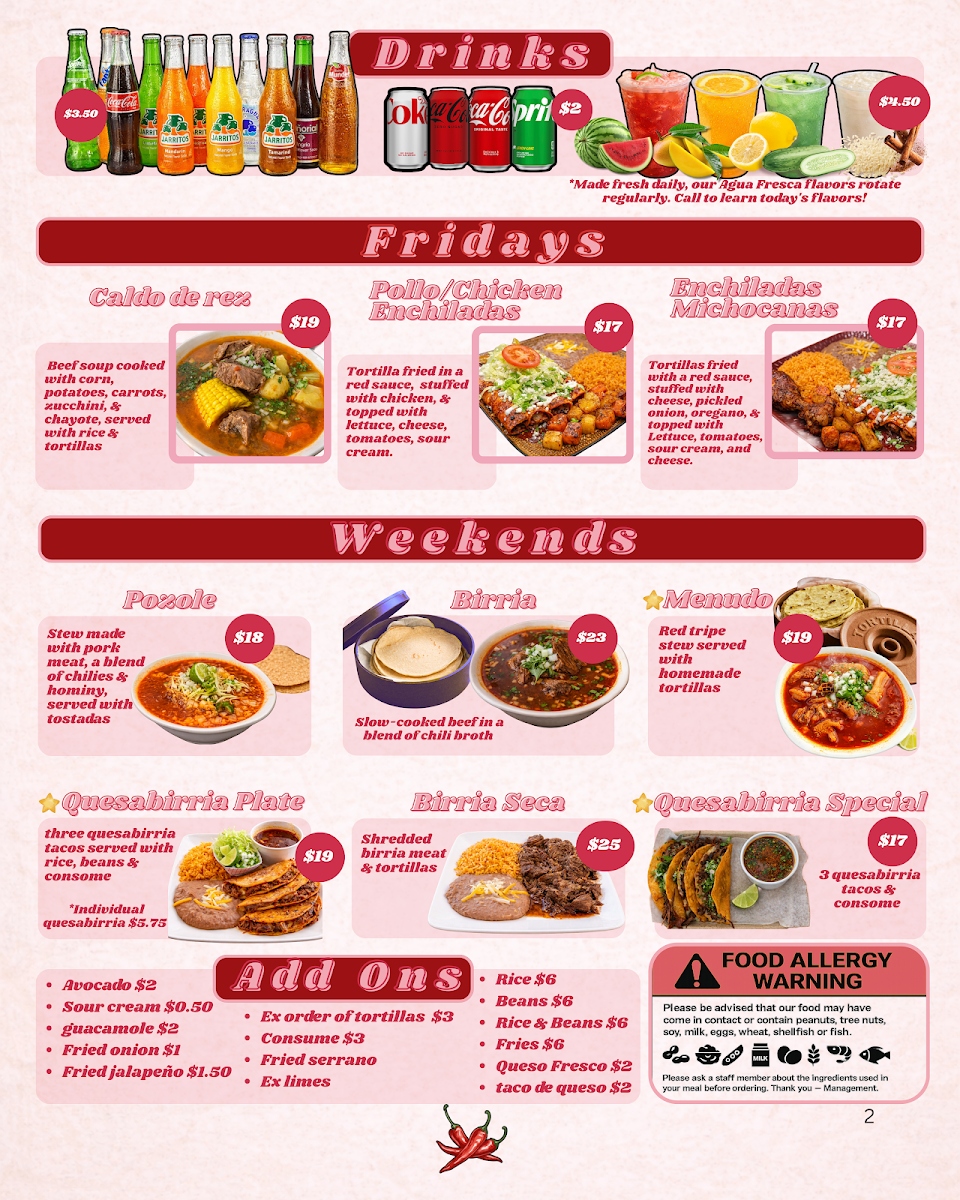 La Doña menu board