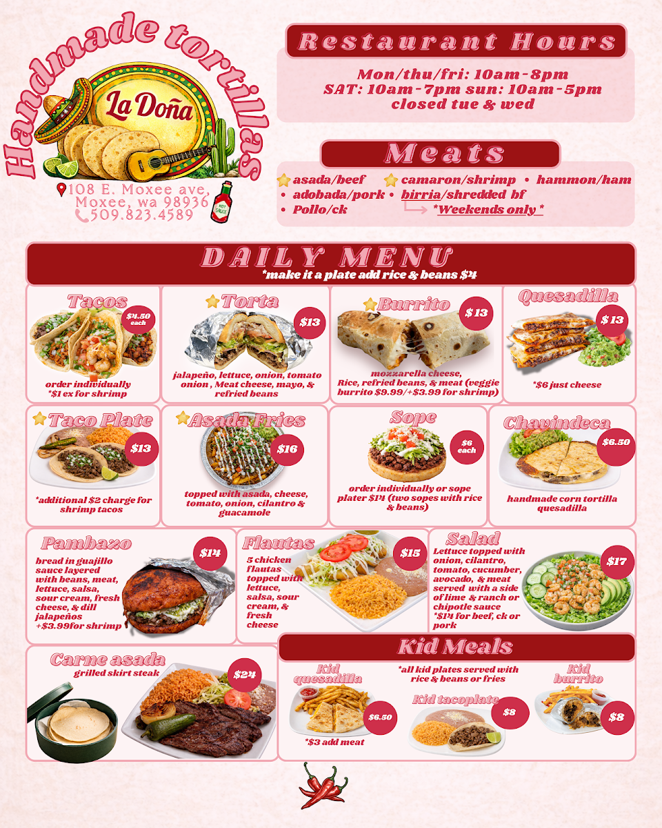 La Doña menu board