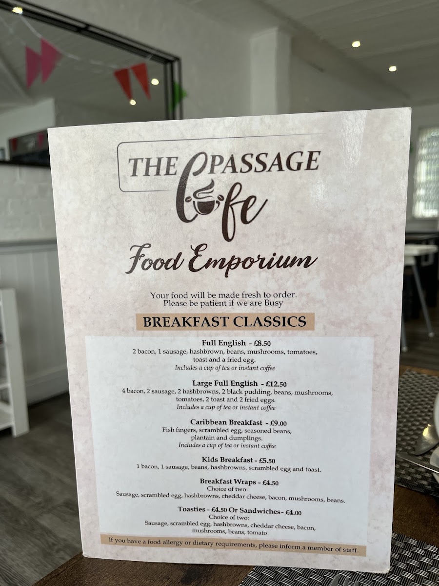 The Passage Cafe menu board