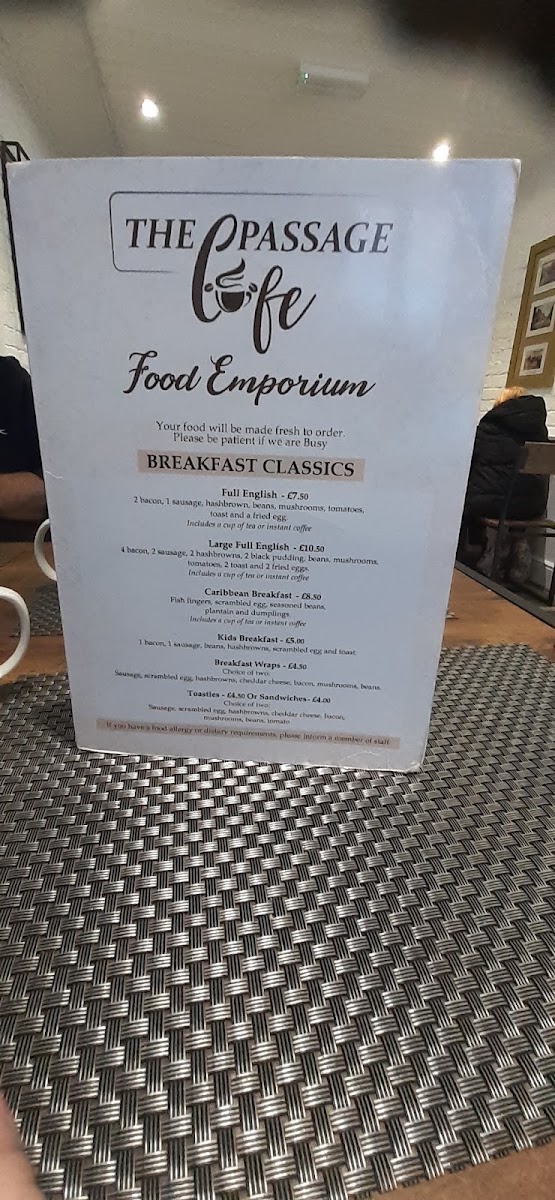 The Passage Cafe menu board