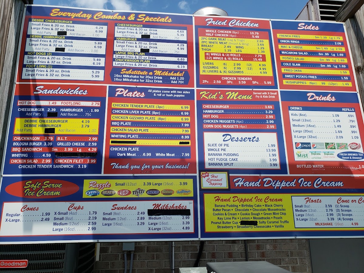 Debbie's Drive-In menu board