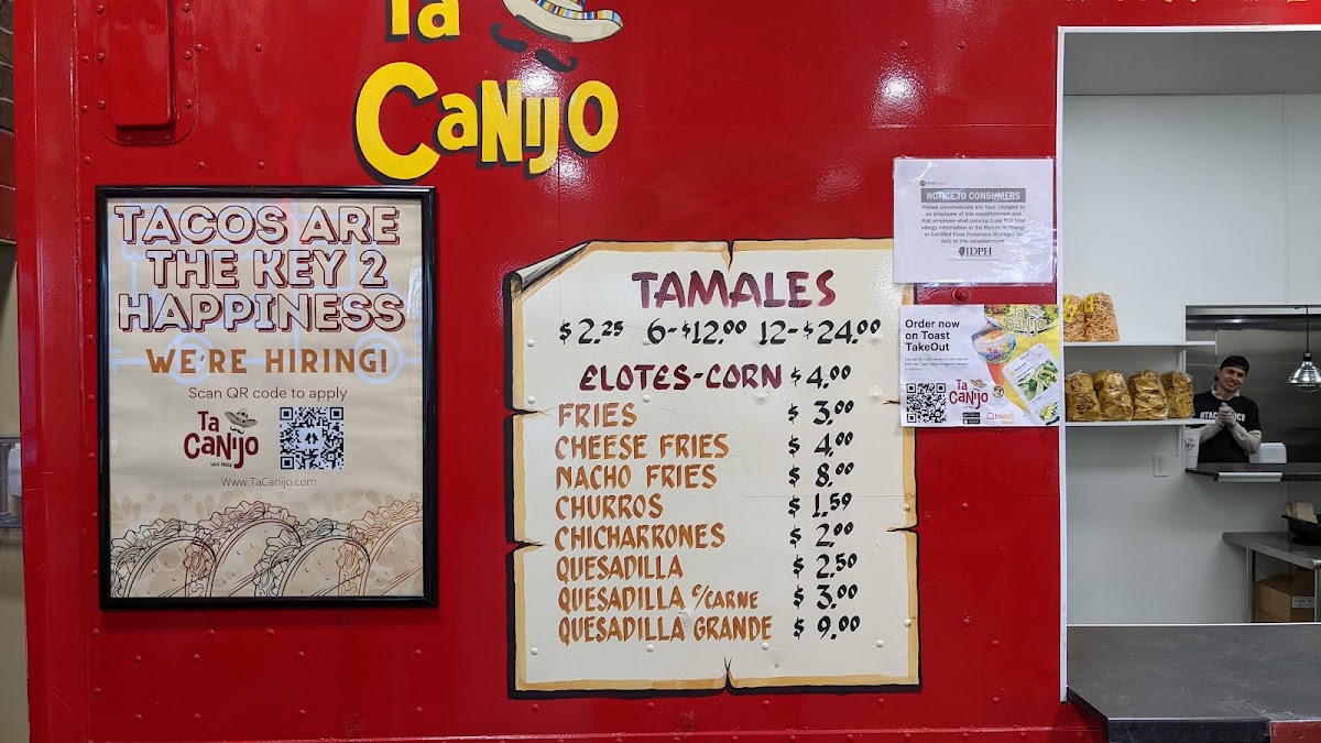 Ta Canijo (Maple Rd.) menu board