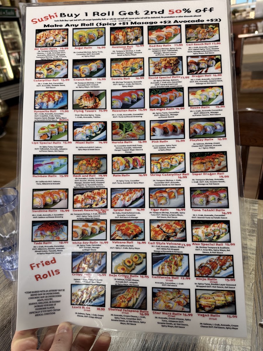 ATL sushi hibachi and pho (Thai Chinese Pho Hibachi sushi ) menu board