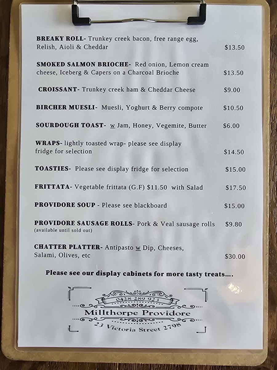 Millthorpe Providore menu board