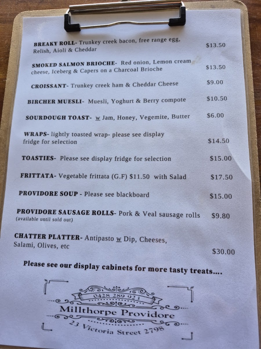 Millthorpe Providore menu board
