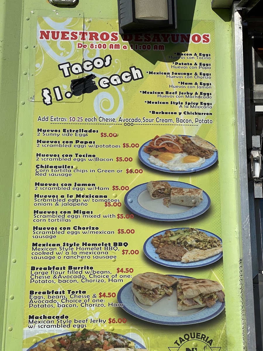 Taqueria vallejo menu board