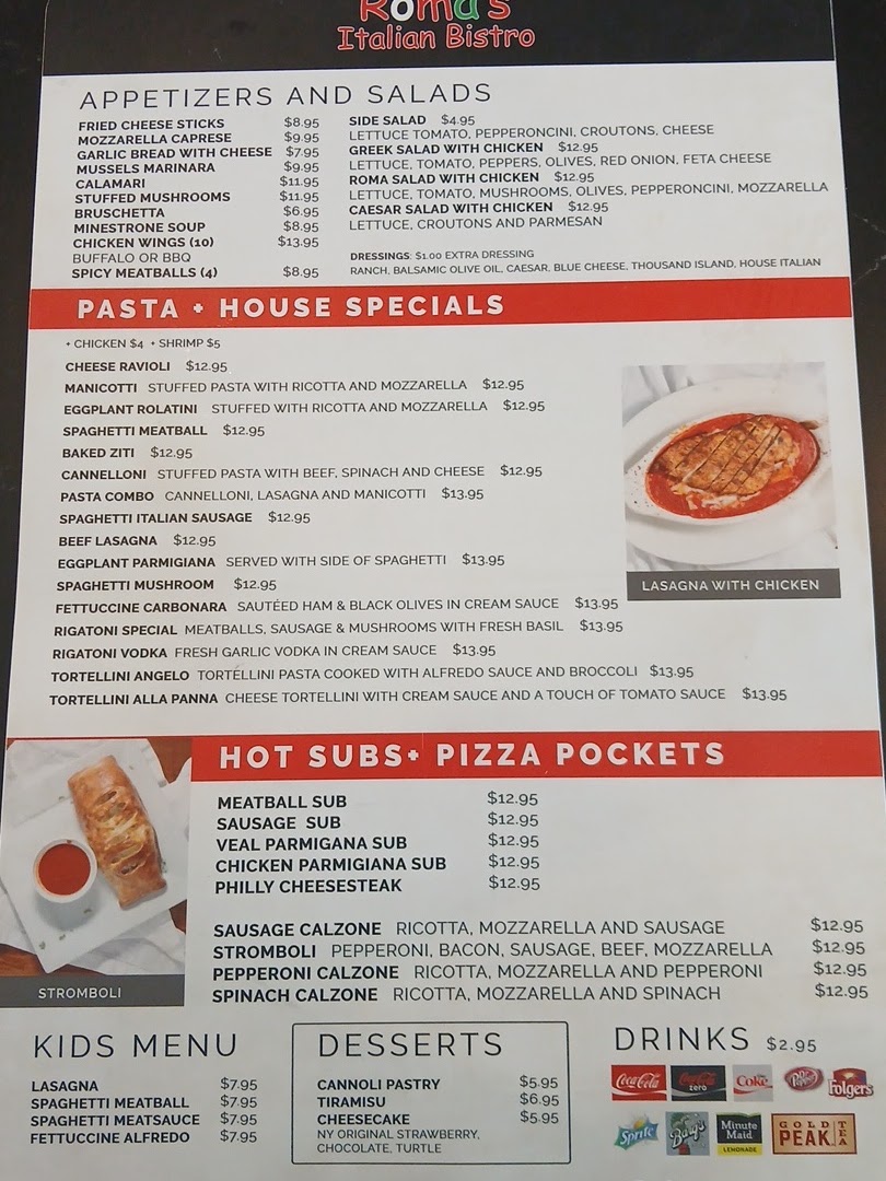 Roma's Italian Bistro of Midlo menu board