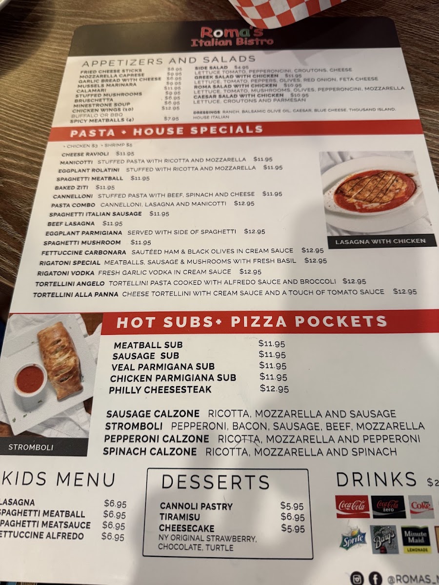 Roma's Italian Bistro of Midlo menu board