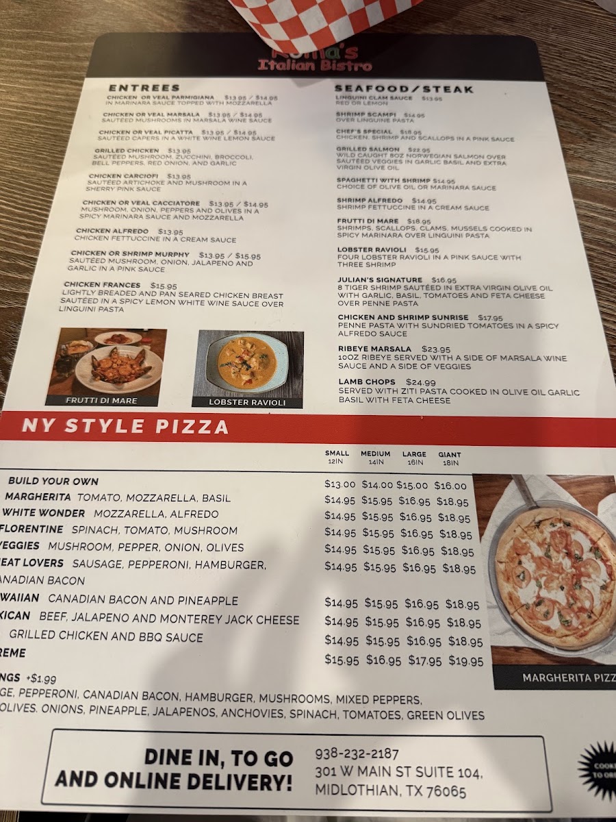 Roma's Italian Bistro of Midlo menu board