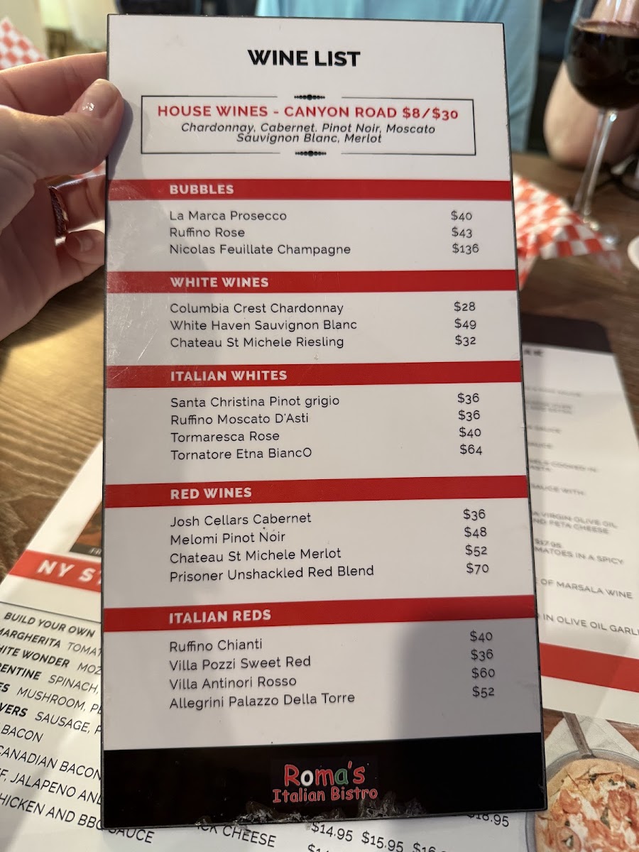Roma's Italian Bistro of Midlo menu board