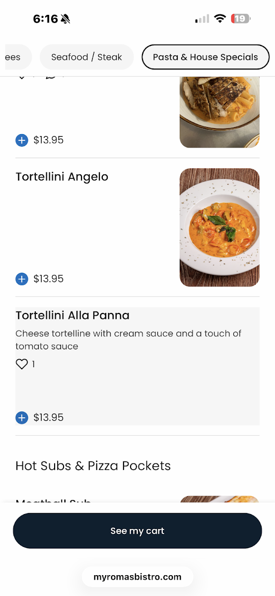 Roma's Italian Bistro of Midlo menu board