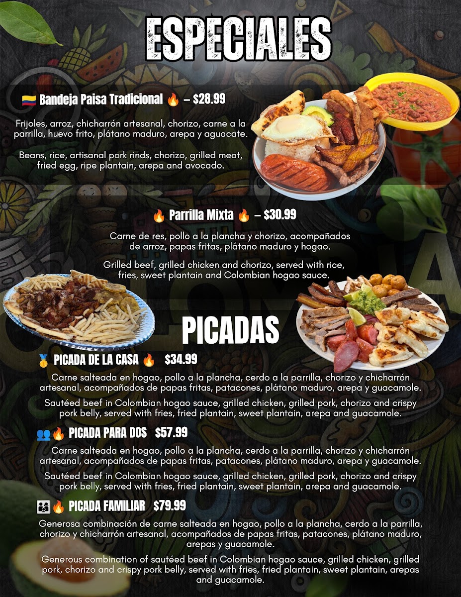 Fire and Flavors menu board