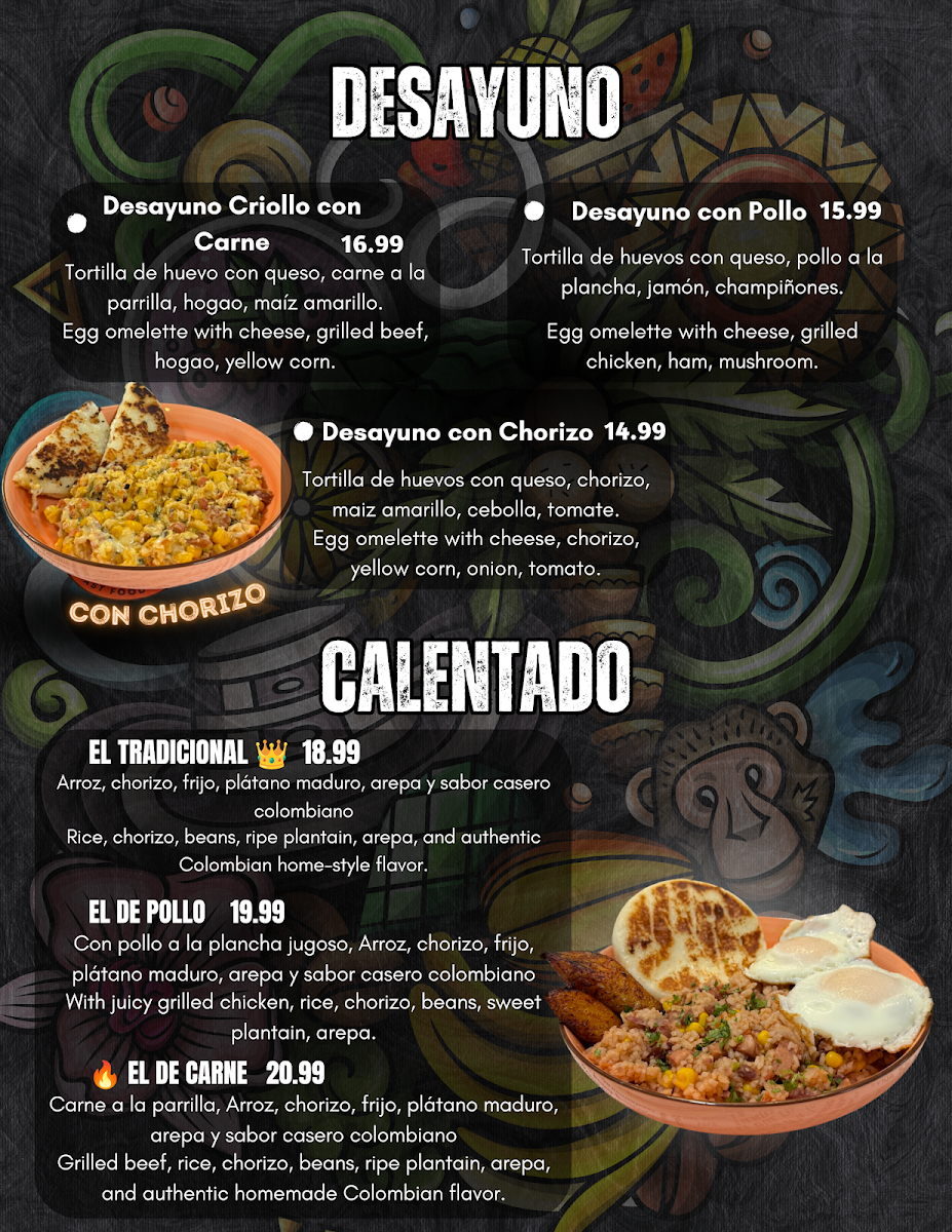 Fire and Flavors menu board
