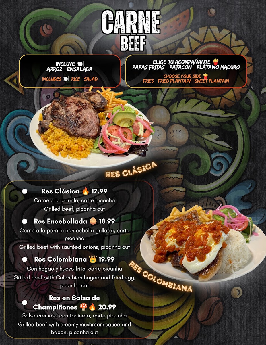 Fire and Flavors menu board