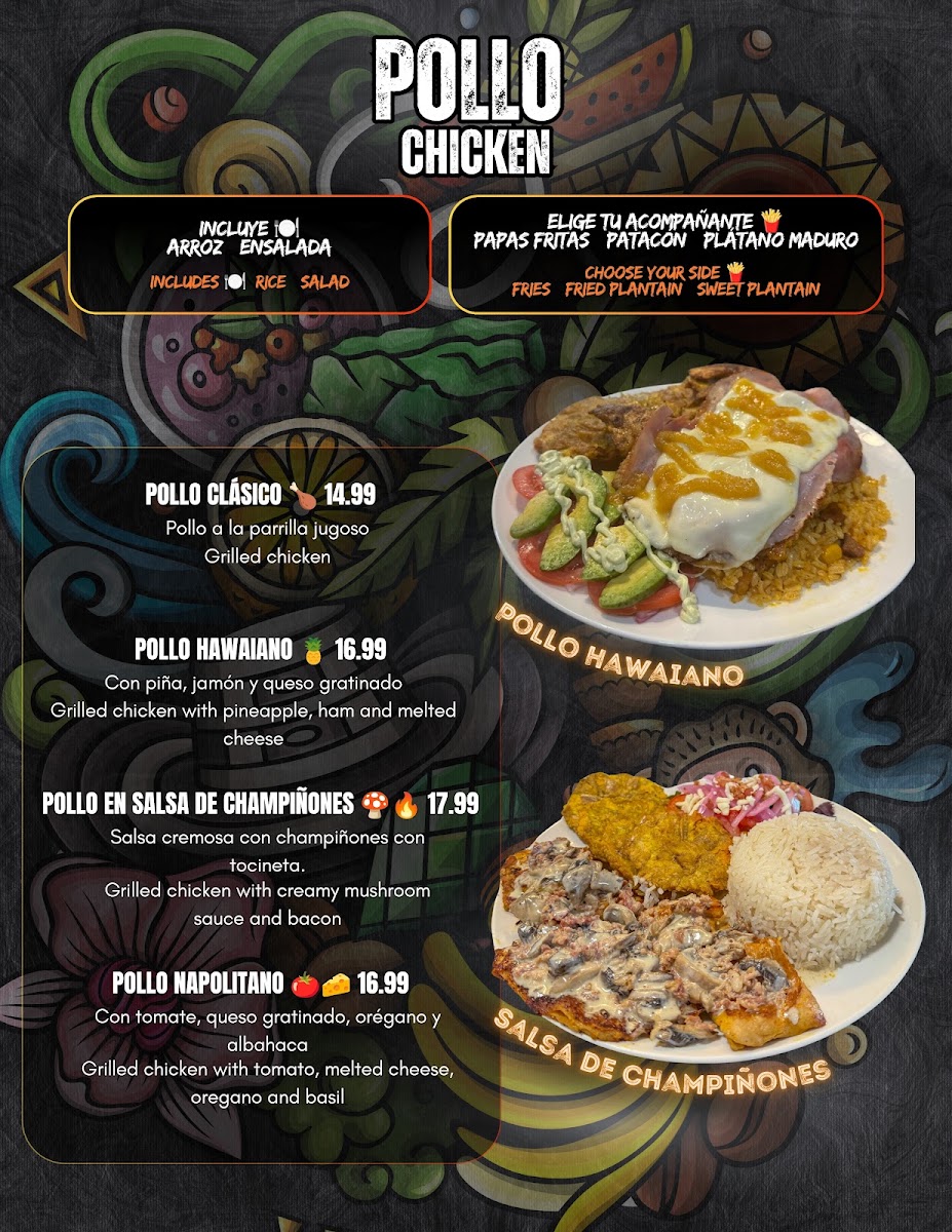 Fire and Flavors menu board