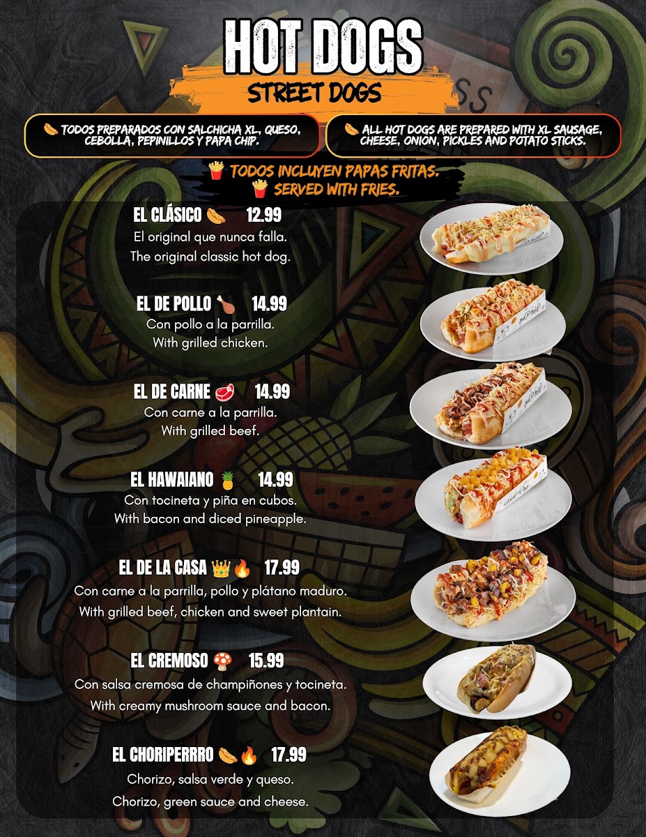 Fire and Flavors menu board