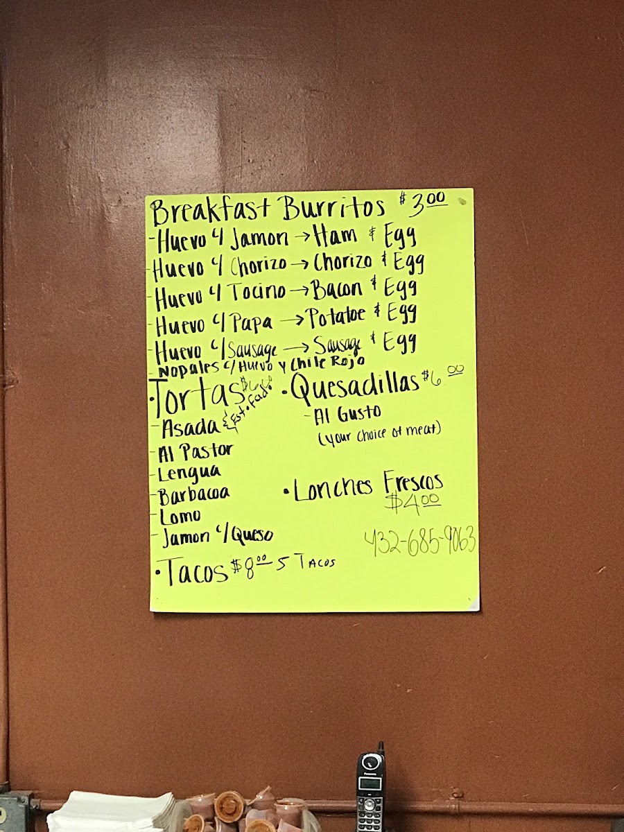 El Buen Gusto menu board