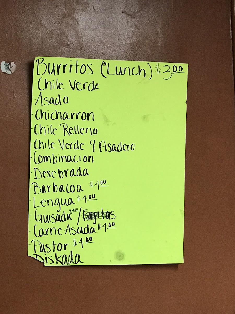 El Buen Gusto menu board