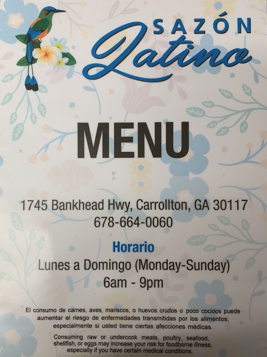 Store & Restaurant Sazon Latino menu board