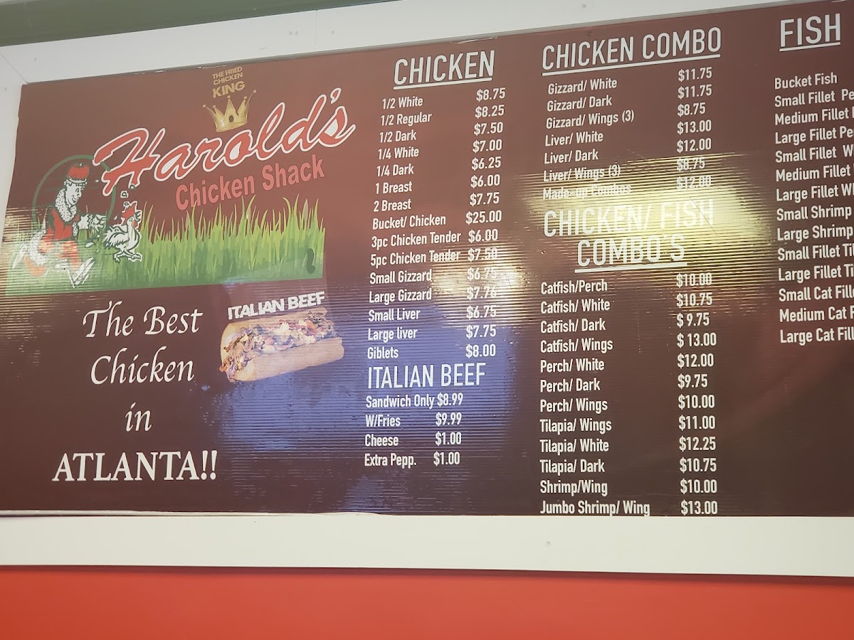 Harold's Chicken Shack menu board