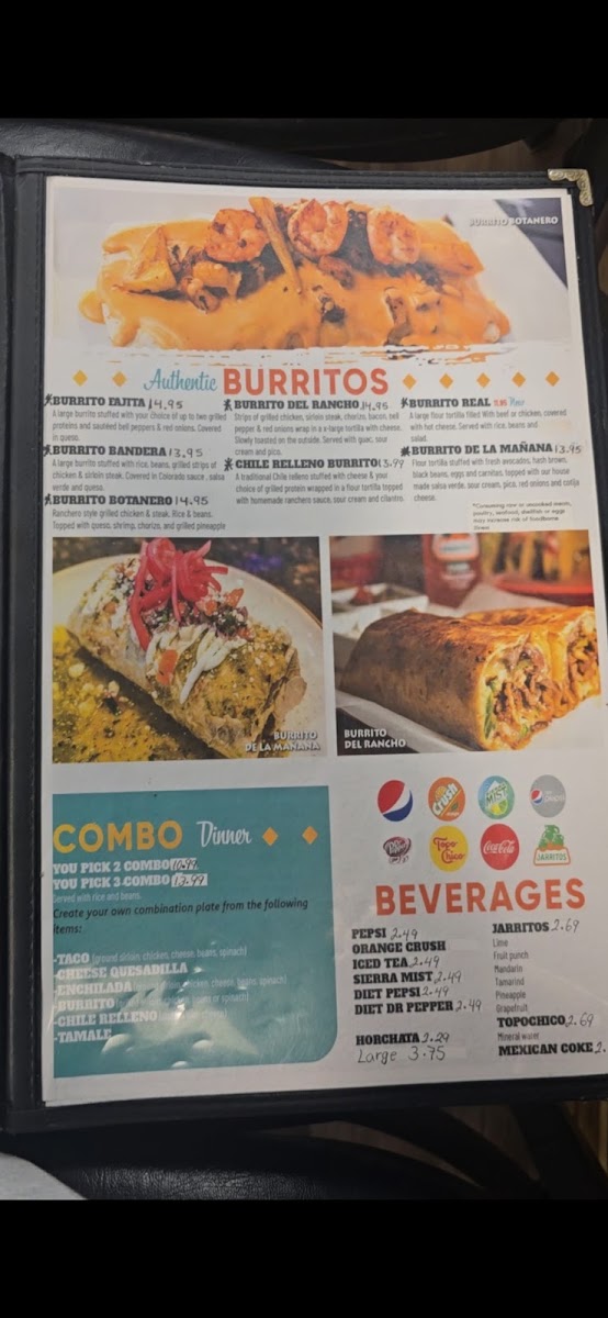 Cano's Burrito & Taco Shop. menu board