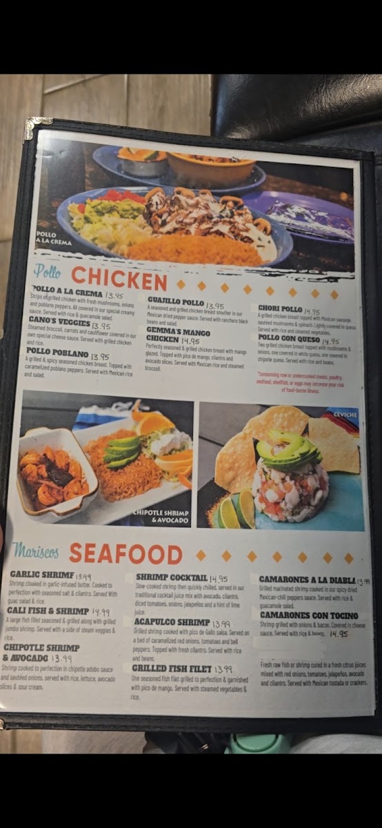 Cano's Burrito & Taco Shop. menu board