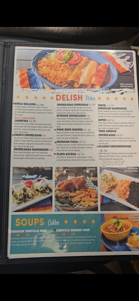 Cano's Burrito & Taco Shop. menu board