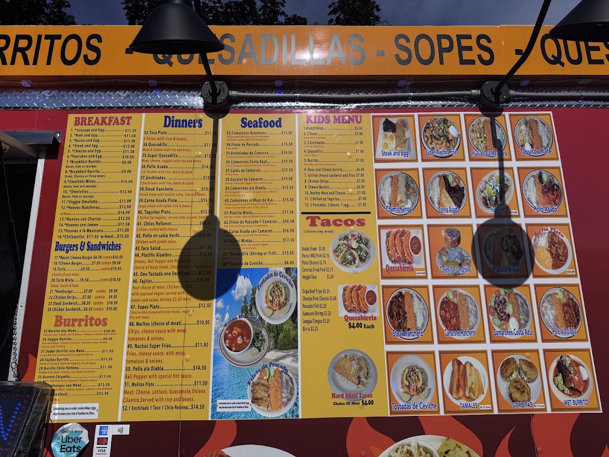 Taqueria jalisco authentic mexican food menu board