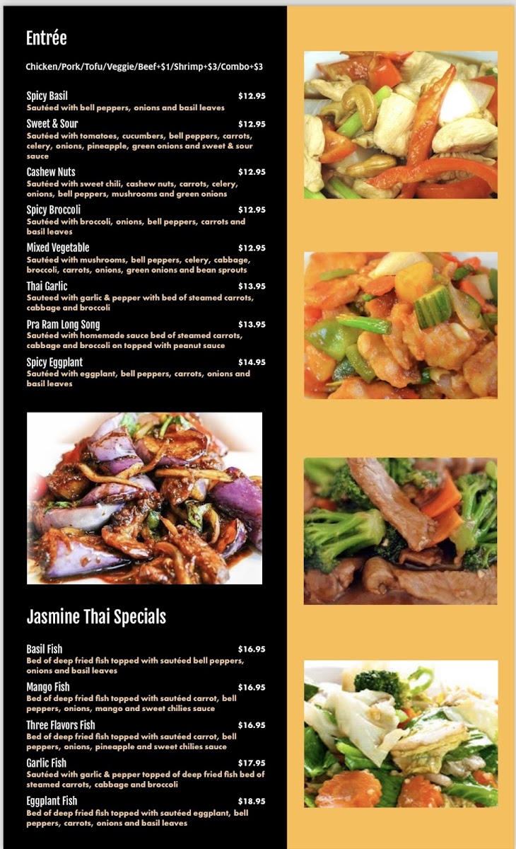 Jasmine Thai Restaurant menu board