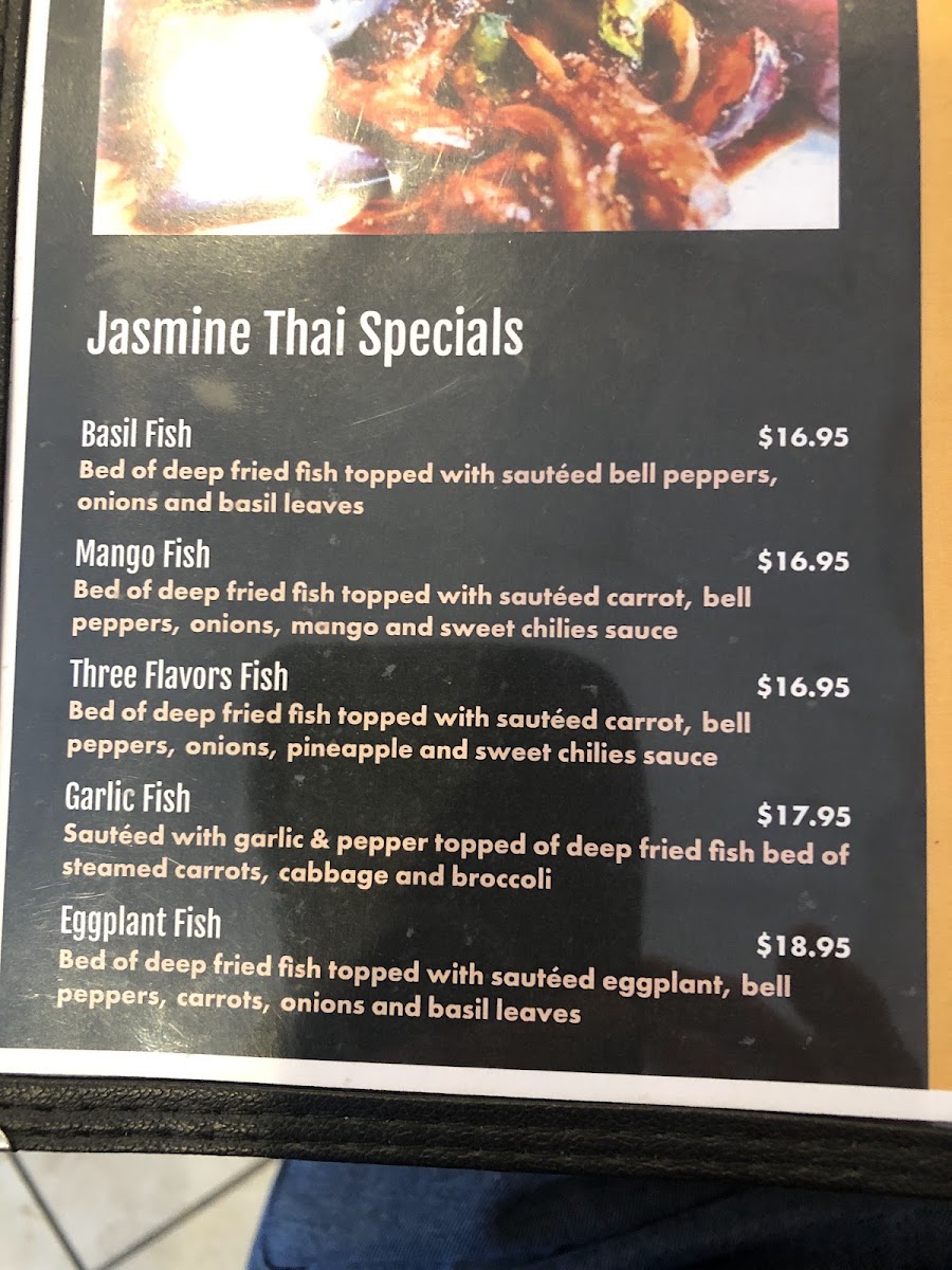 Jasmine Thai Restaurant menu board