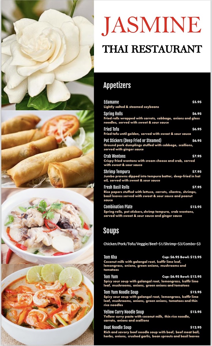 Jasmine Thai Restaurant menu board