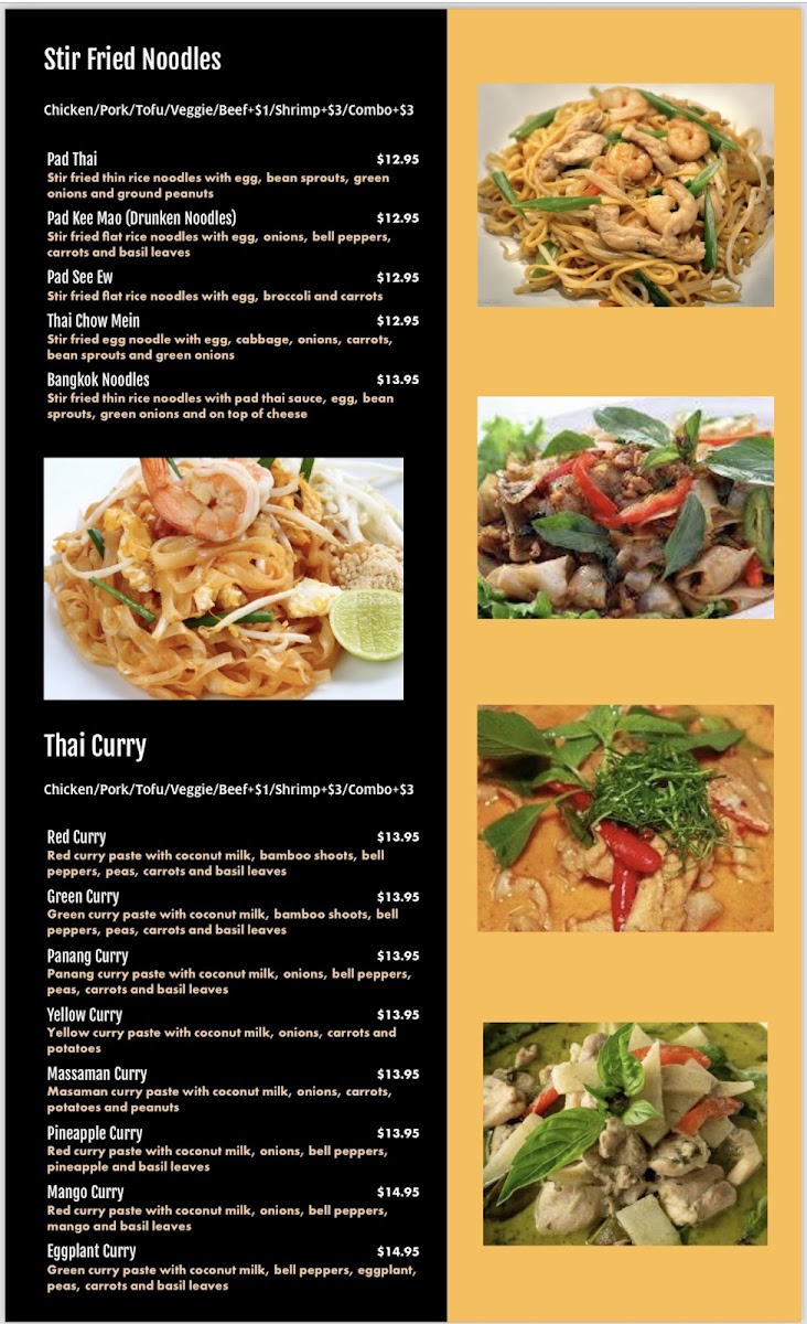 Jasmine Thai Restaurant menu board