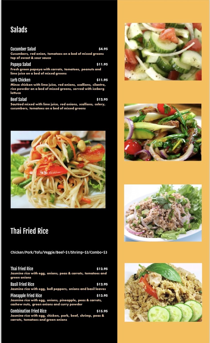 Jasmine Thai Restaurant menu board