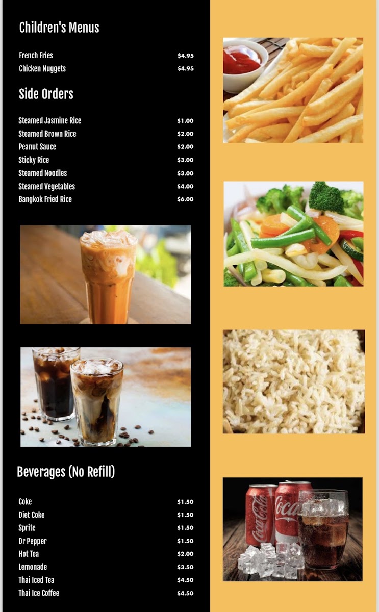 Jasmine Thai Restaurant menu board
