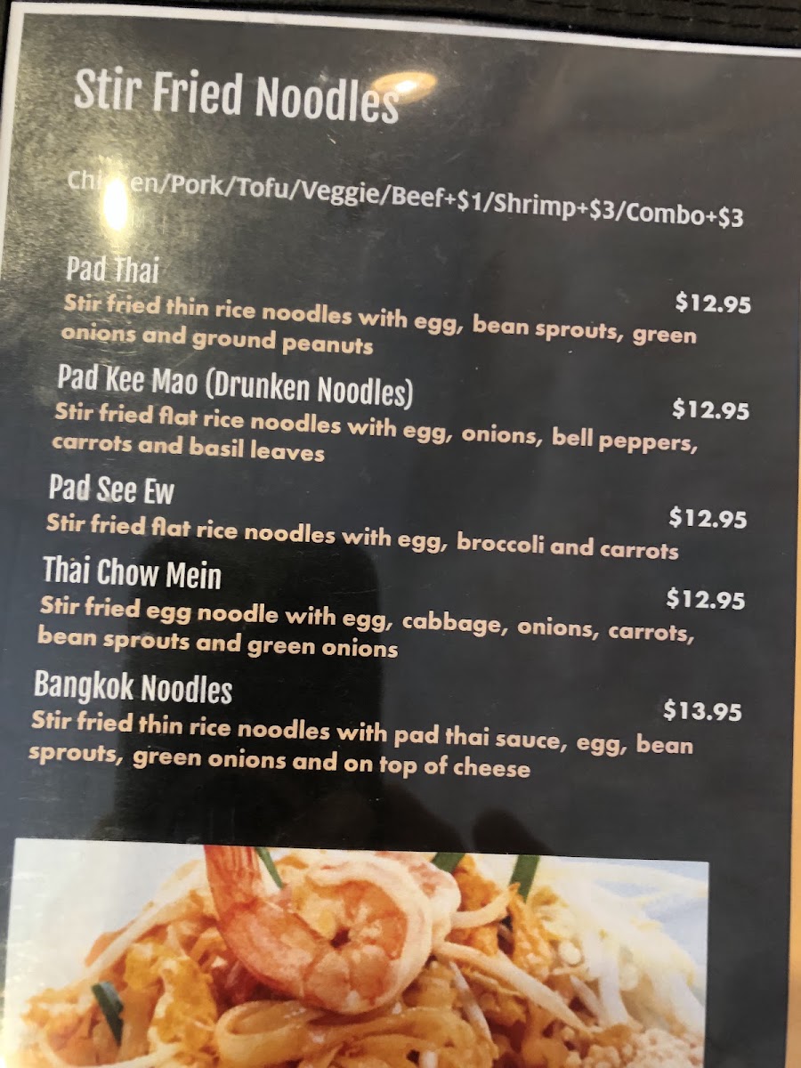 Jasmine Thai Restaurant menu board